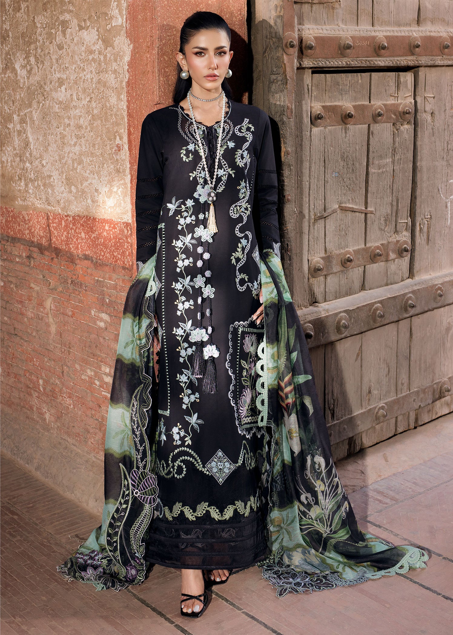 Elise 1-A | Black Unstitched Lawn Suit | Saira Shakira