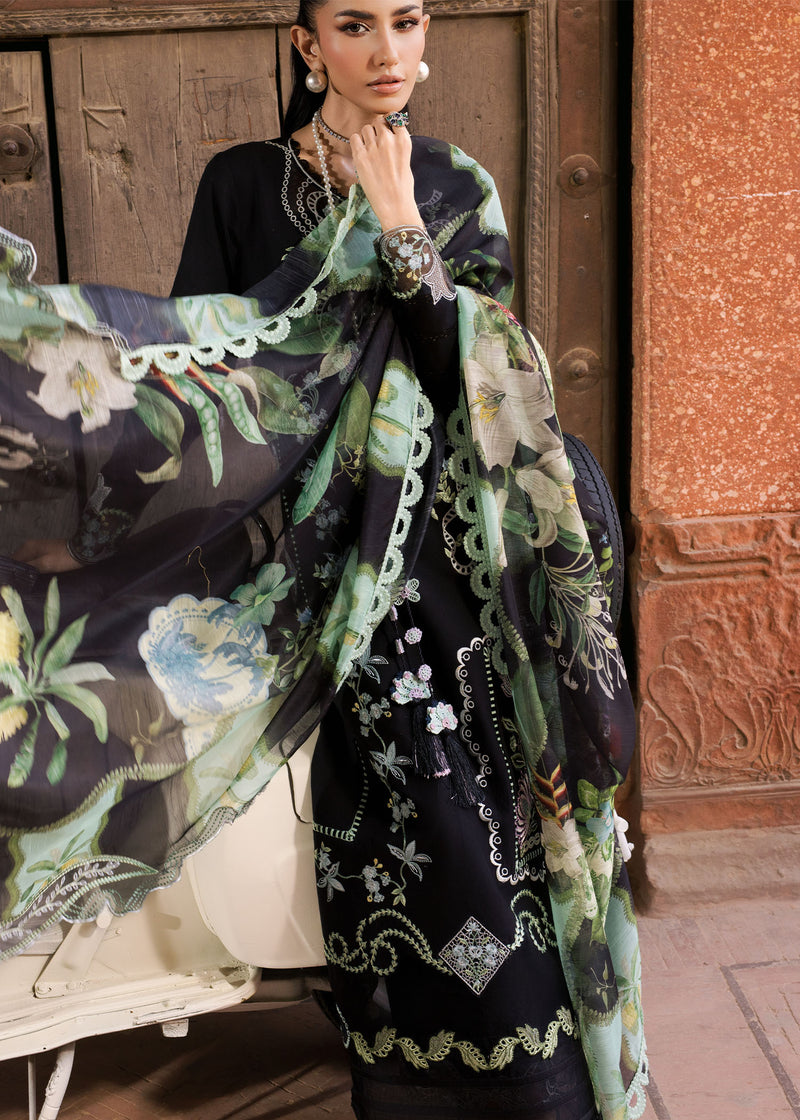 Elise 1-A | Black Unstitched Lawn Suit | Saira Shakira